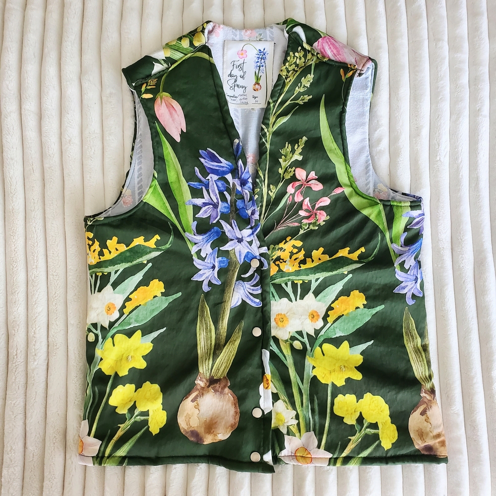 Floral Green Vest Wool And Cotton